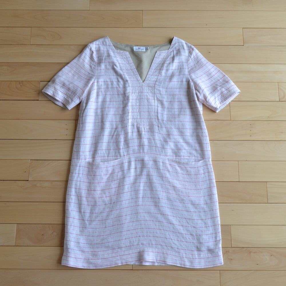 Vineyard Vines Midi Shift Dress Short Sleeve Pink Stripes Size 12